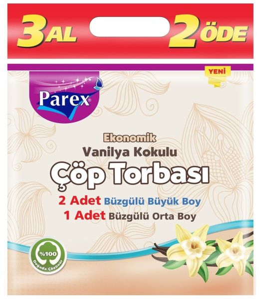 Parex Ekonomik Büzgülü Vanilyalı Kokulu Çöp Torbası 3 Al 2 Öde