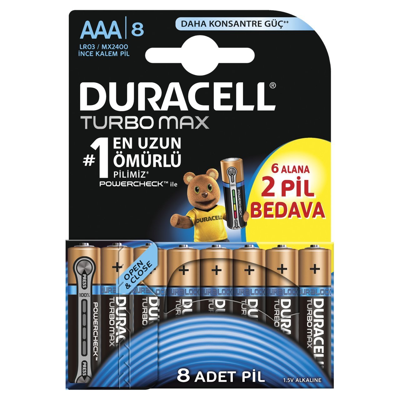 Duracell Alkalin AAA Turbo Max İnce Kalem Pil 8 Adet