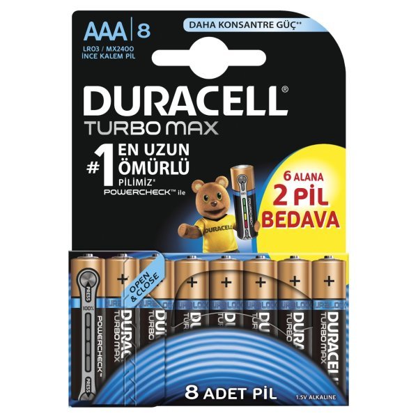 Duracell Alkalin AAA Turbo Max İnce Kalem Pil 8 Adet