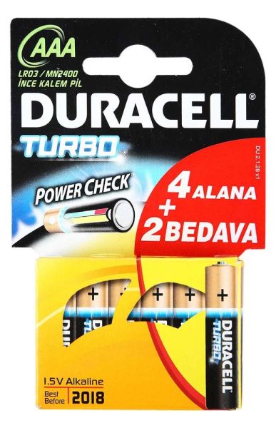 Duracell Turbo Alkalin AAA İnce Kalem Pil 6'lı