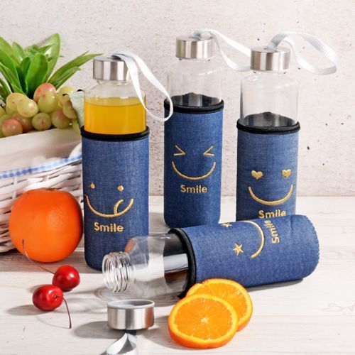 Kosova Taşınabilir Cam Matara 460 ml Smile Desenli