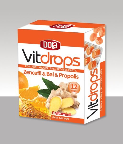 Dola Vitdrops Portakal Aromalı Ballı Bitkisel Pastil 12 Adet