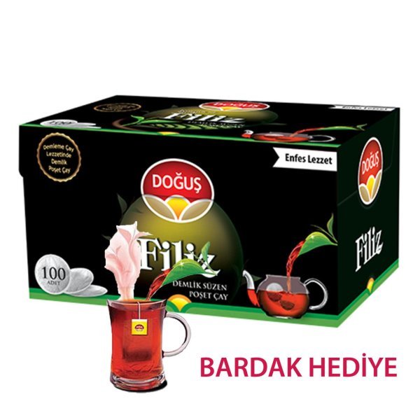 Doğuş Filiz Demlik Süzen Poşet Çay 100 Adet + Bardak Hediye