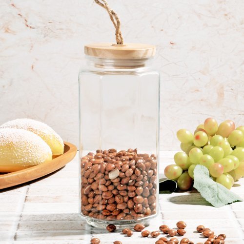 Kosova CAM-557 Bambu Kapaklı Cam Kavanoz Büyük Boy