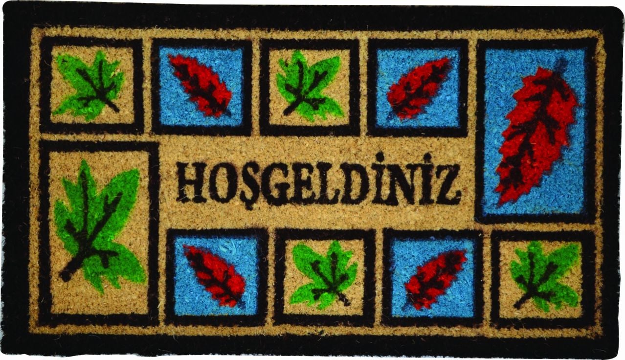 Sercan PVC Tabanlı Paspas 40 x 70 cm Hoşgeldiniz Yaprak