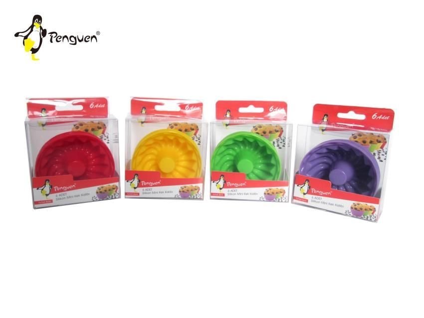 Penguen Silikon Kek Kalıbı Mini Pembe 6 Adet