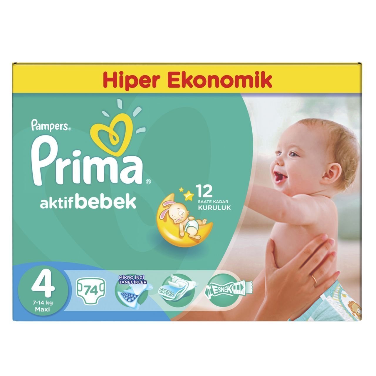 Prima Bebek Bezi Aktif Bebek 4 Beden Maxi Hiper Ekonomik Paket 74 Adet