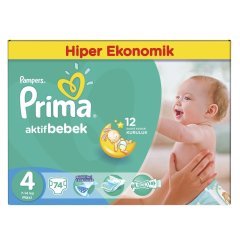 Prima Bebek Bezi Aktif Bebek 4 Beden Maxi Hiper Ekonomik Paket 74 Adet