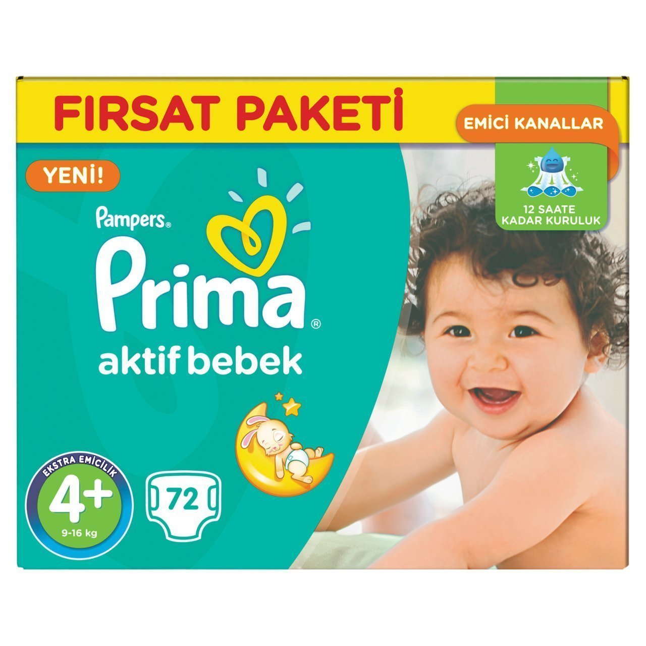 Prima Bebek Bezi Aktif Bebek 4+ Beden Maxi Plus Hiper Ekonomik Paket 72 Adet