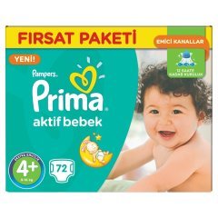 Prima Bebek Bezi Aktif Bebek 4+ Beden Maxi Plus Hiper Ekonomik Paket 72 Adet