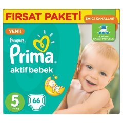 Prima Bebek Bezi Aktif Bebek 5 Beden Junior Hiper Ekonomik Paket 66 Adet