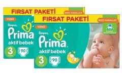Prima Bebek Bezi Aktif Bebek 3 Beden Midi Hiper Ekonomik 2'li Paket 180 Adet