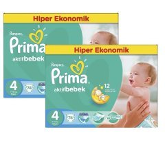 Prima Bebek Bezi Aktif Bebek 4 Beden Maxi Hiper Ekonomik 2'li Paket 148 Adet