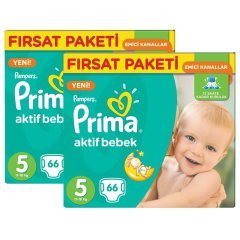 Prima Bebek Bezi Aktif Bebek 5 Beden Junior Hiper Ekonomik 2'li Paket 132 Adet