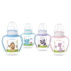 Bebedor 76302 Desenli Kulplu Biberon 3+ Ay Orta Akış Mavi