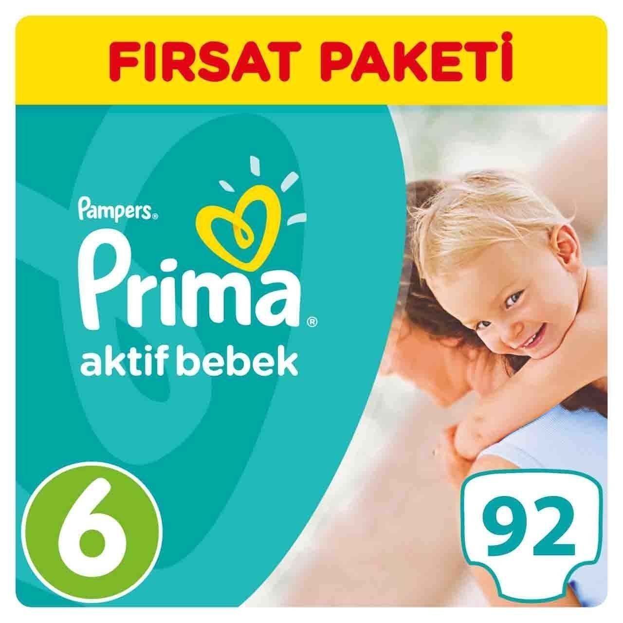 Prima Aktif Bebek Bezi 6 Numara Aylık Paket 92 Adet