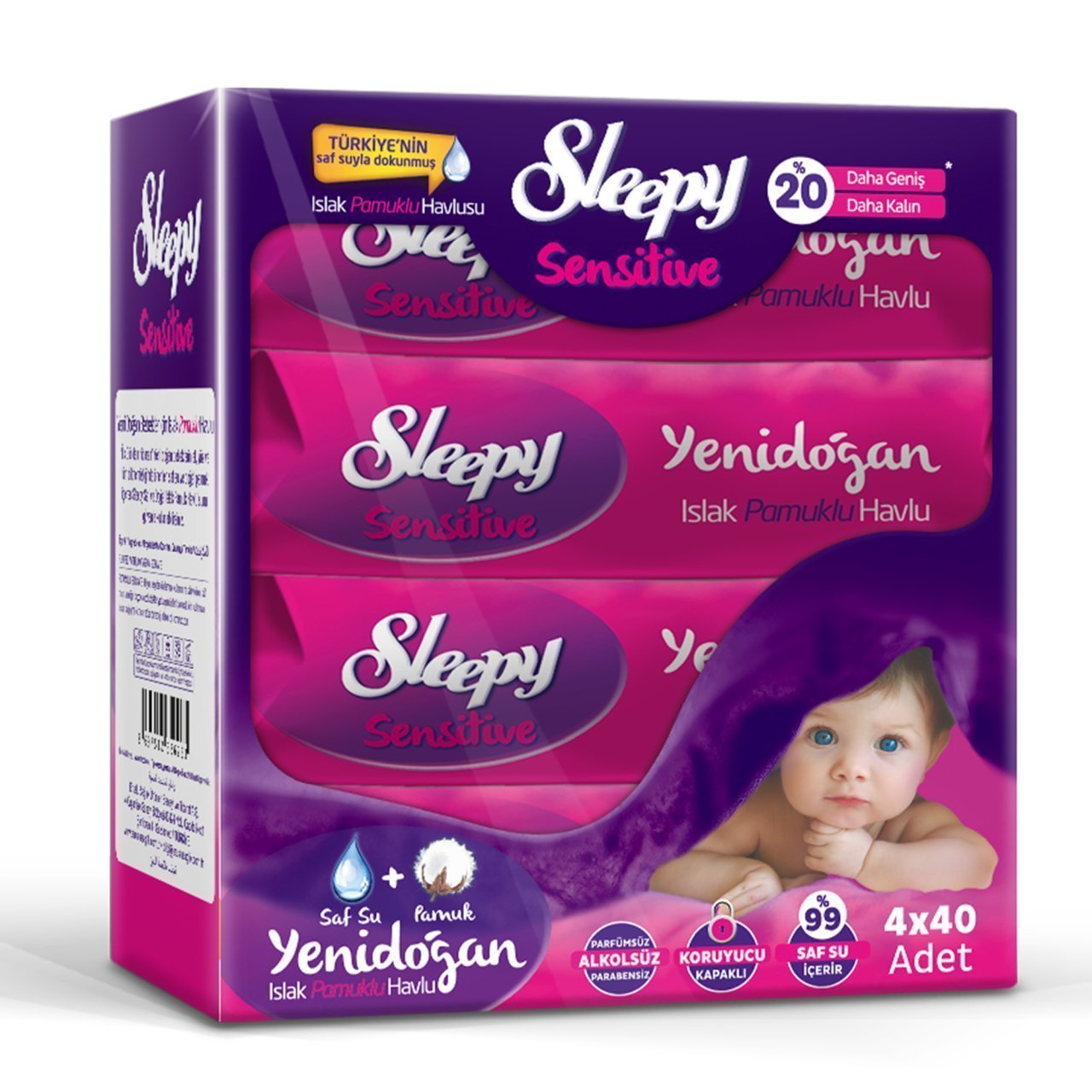Sleepy Sensitive Yenidoğan Islak Pamuklu Havlu 4 x 40 Adet