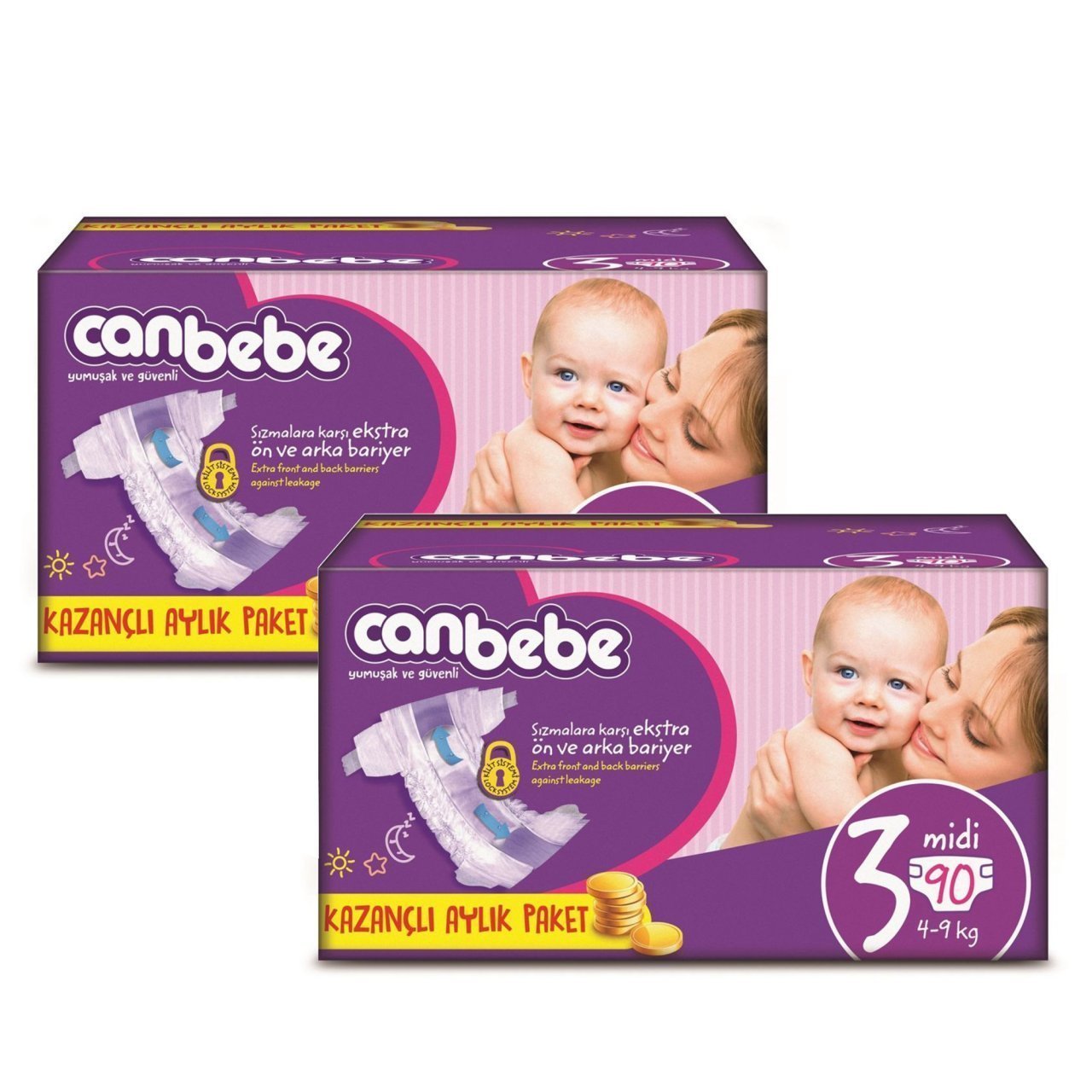 Canbebe Aylık Paket Bebek Bezi 4-9 kg No:3 Midi 180 Adet