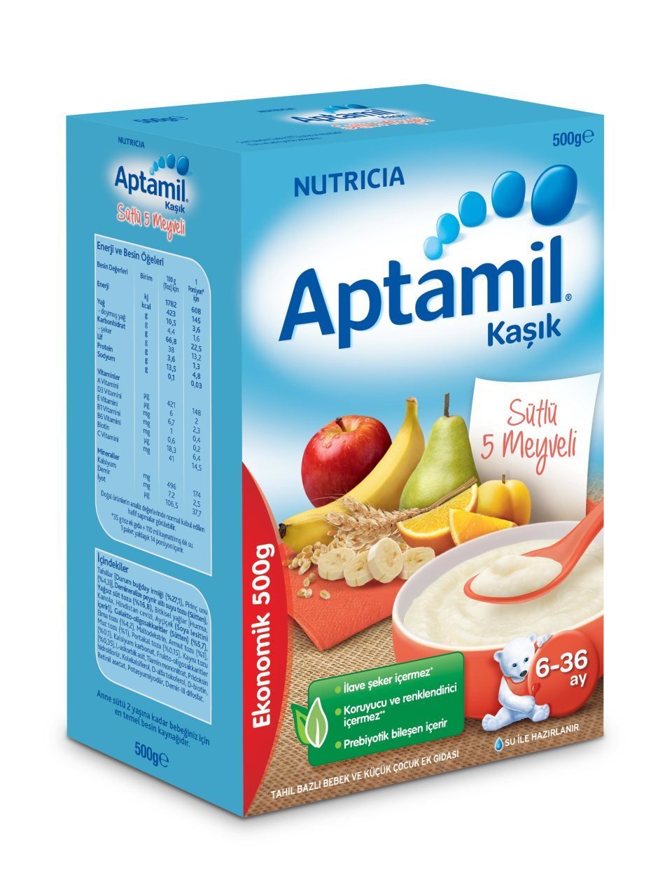Milupa Aptamil Sütlü 5 Meyveli 500 gr 6-36 Ay