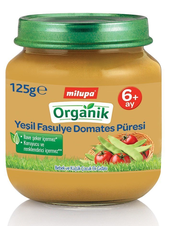 Milupa Organik Kavanoz Maması Yeşil Fasülye Domates Püresi 125 gr 6 + Ay