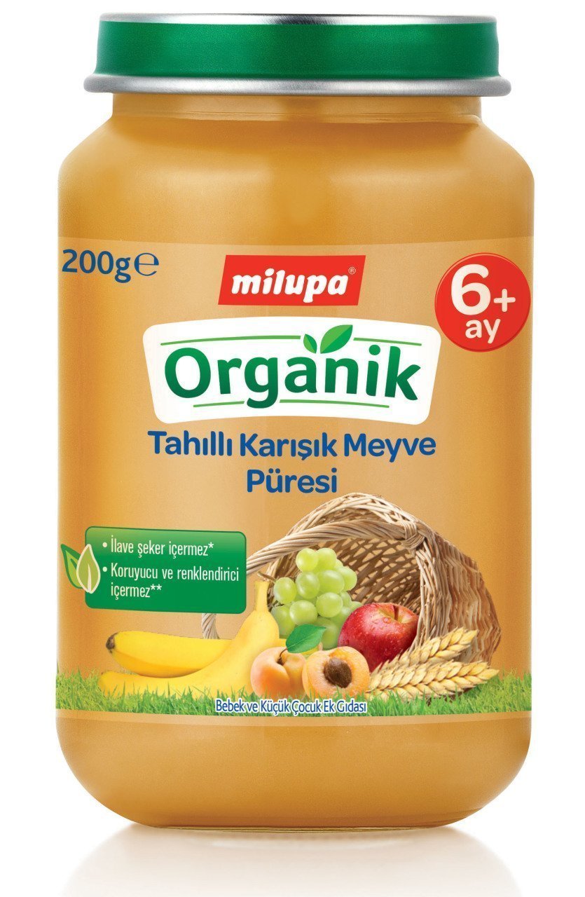 Milupa Organik Kavanoz Maması Tahıllı Karışık Meyve 200 gr 6 + Ay