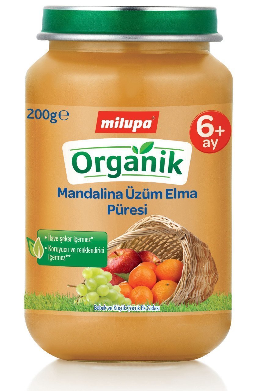 Milupa Organik Kavanoz Maması Mandalina Üzüm Elma 200 gr 6 + Ay