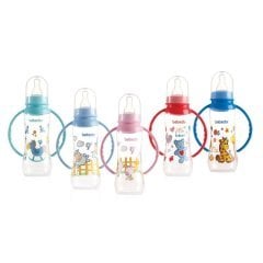 Bebedor 77302 Desenli Kulplu Biberon 3+ Ay Orta Akış 250 ml Açık Mavi