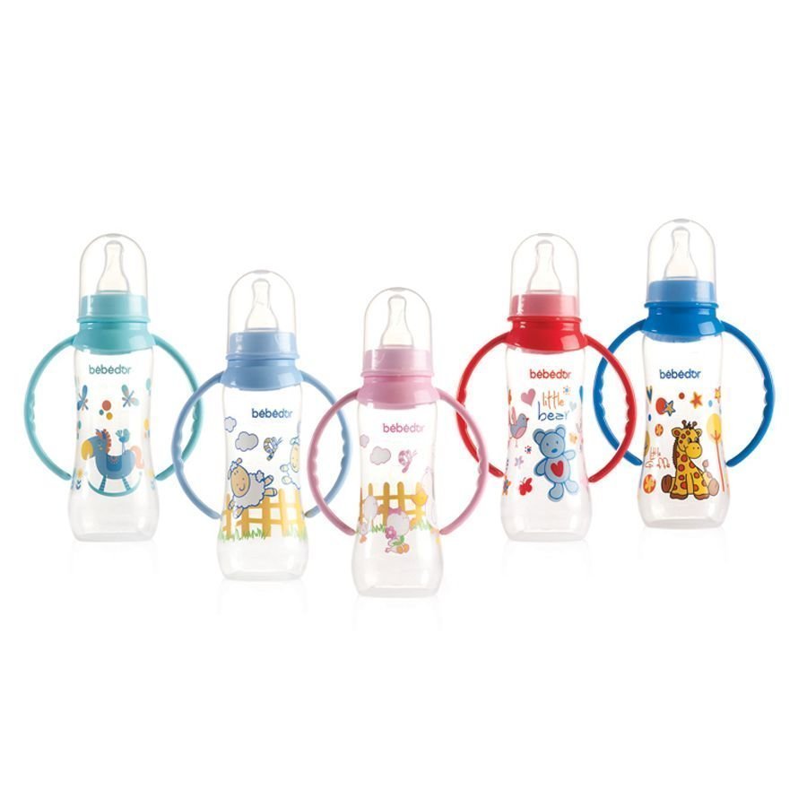 Bebedor 77302 Desenli Kulplu Biberon 3+ Ay Orta Akış 250 ml Açık Turkuaz