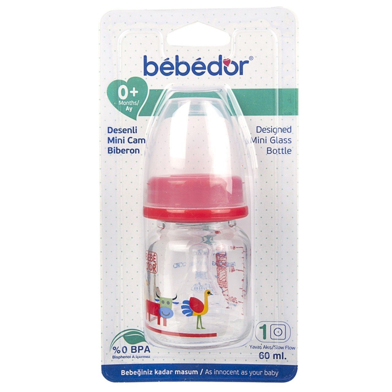 Bebedor 35301 Desenli Mini Cam Biberon 0+ Ay 60 ml Kırmızı