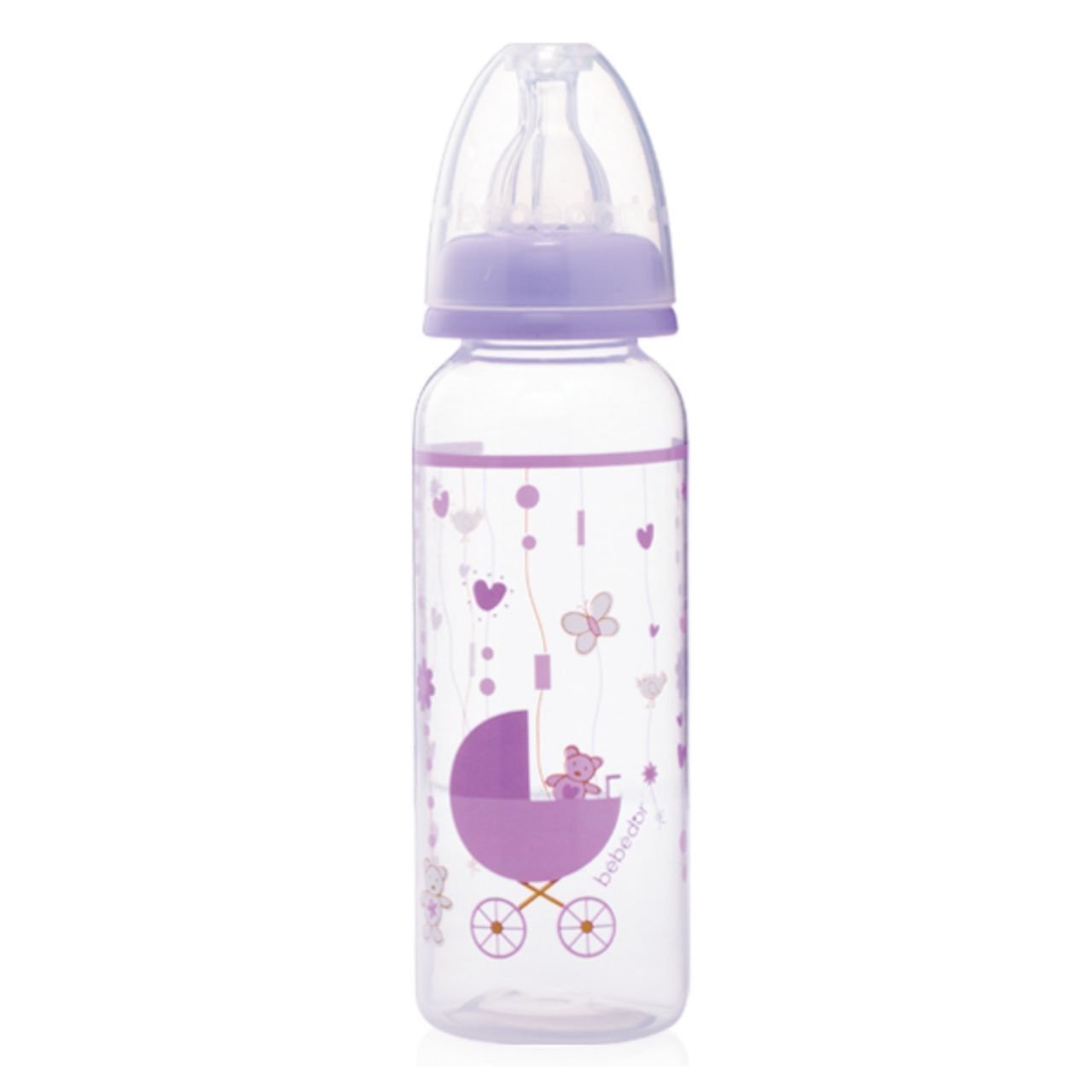 Bebedor 24302 Desenli PP Biberon Orta Akış 3+ Ay 250 ml Mor