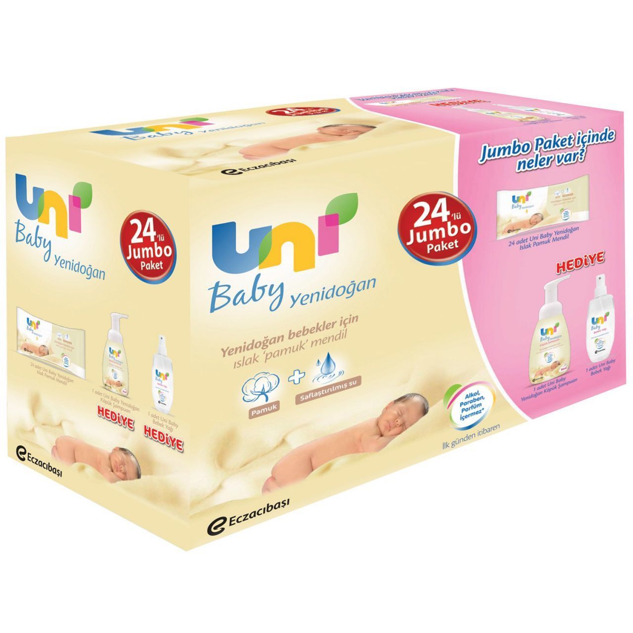 Uni Baby Yenidoğanlar İçin 24'lü Islak Mendil 960 Yaprak Hediyeli