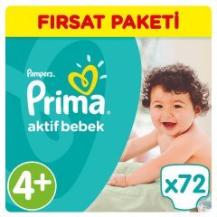 Prima Bebek Bezi Aktif Bebek Fırsat Paketi 4+ Beden 72 Adet