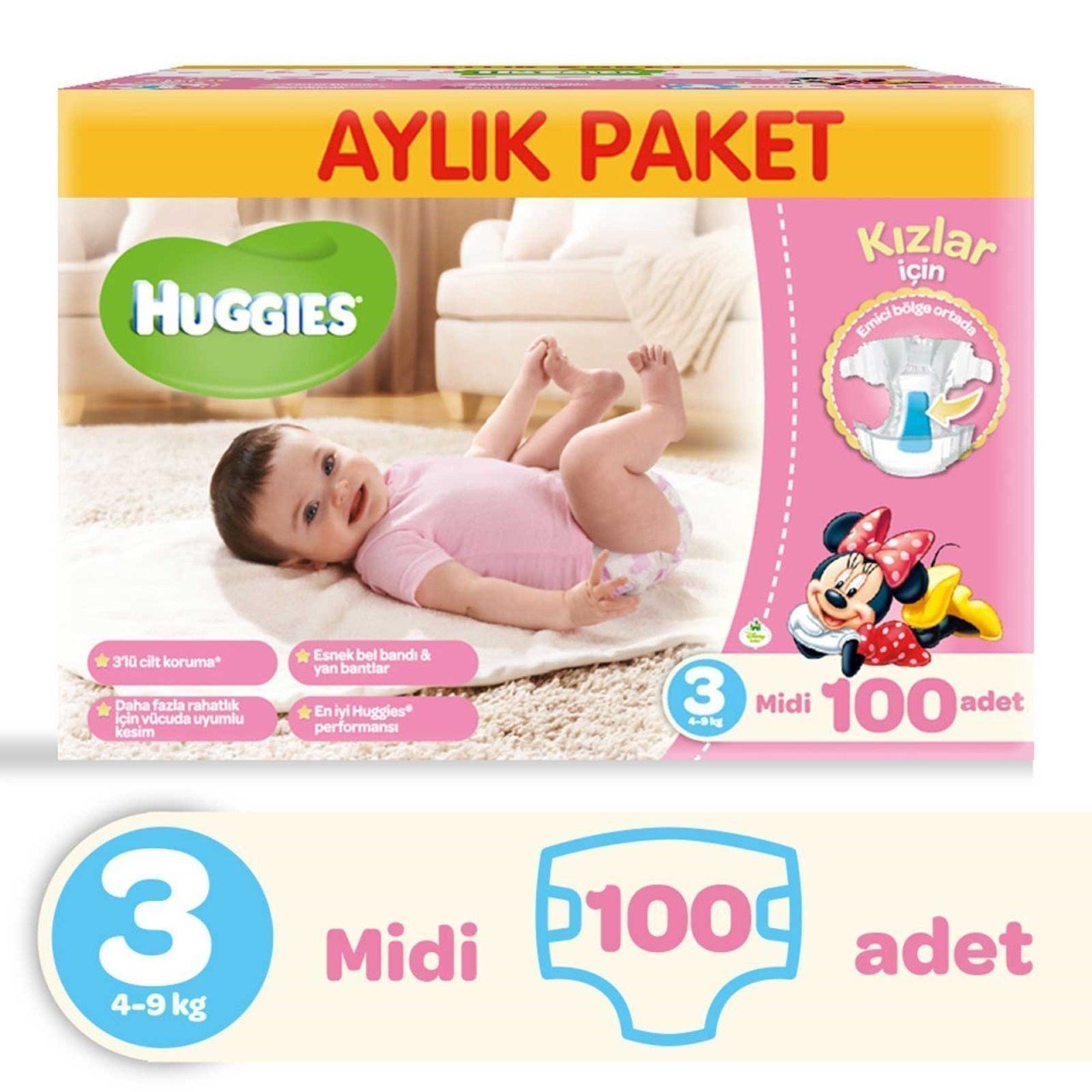 Huggies Kızım için Aylık Paket Bebek Bezi No 3 Midi 100 Adet