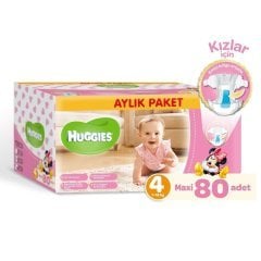 Huggies Kızım için Aylık Paket Bebek Bezi No 4 Maxi 80 Adet