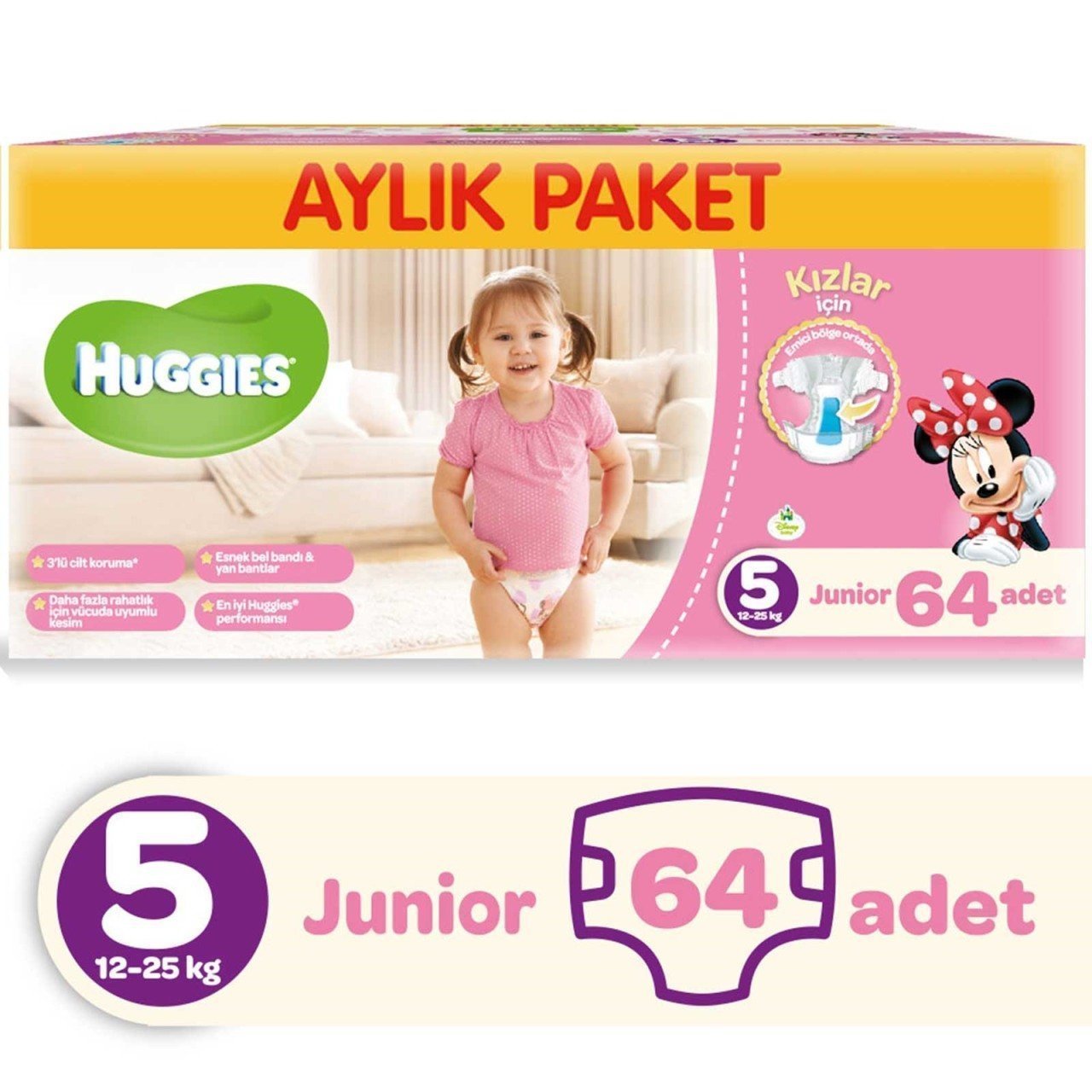 Huggies Kızım için Aylık Paket Bebek Bezi No 5 Junior 64 Adet