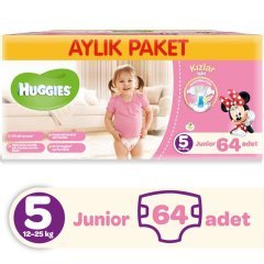 Huggies Kızım için Aylık Paket Bebek Bezi No 5 Junior 64 Adet