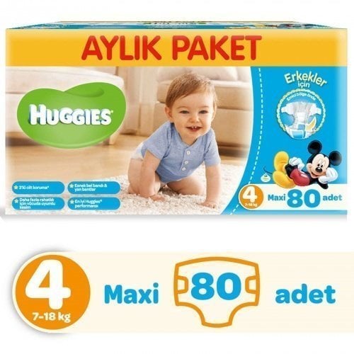 Huggies Oğlum için Aylık Paket Bebek Bezi No 4 Maxi 80 Adet