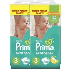 Prima Bebek Bezi Aktif Bebek Mega Fırsat Paketi 3 Beden 216 Adet