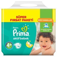 Prima Bebek Bezi Aktif Bebek Süper Fırsat Paketi 4+ Beden 78 Adet
