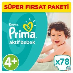 Prima Bebek Bezi Aktif Bebek Süper Fırsat Paketi 4+ Beden 78 Adet