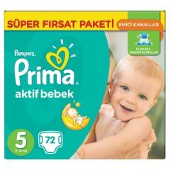 Prima Bebek Bezi Aktif Bebek Süper Fırsat Paketi 5 Beden 72 Adet