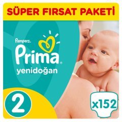 Prima Bebek Bezi Yenidoğan Süper Fırsat Paketi 2 Beden 152 Adet