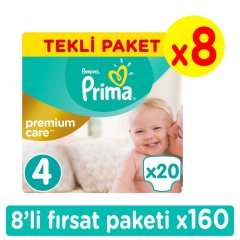 Prima Premium Care Maxi Bebek Bezi 4 Beden Fırsat Paketi 160 Adet
