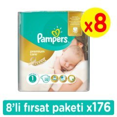 Prima Premium Care Yenidoğan Bebek Bezi 1 Beden Fırsat Paketi 176 Adet