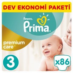 Prima Premium Care Bebek Bezi Dev Ekonomi Paketi 3 Beden 86 Adet