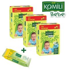Komili Dev Ekonomik Fırsat Paketi 3 Beden Midi 216 Adet + Islak Mendil Hediye