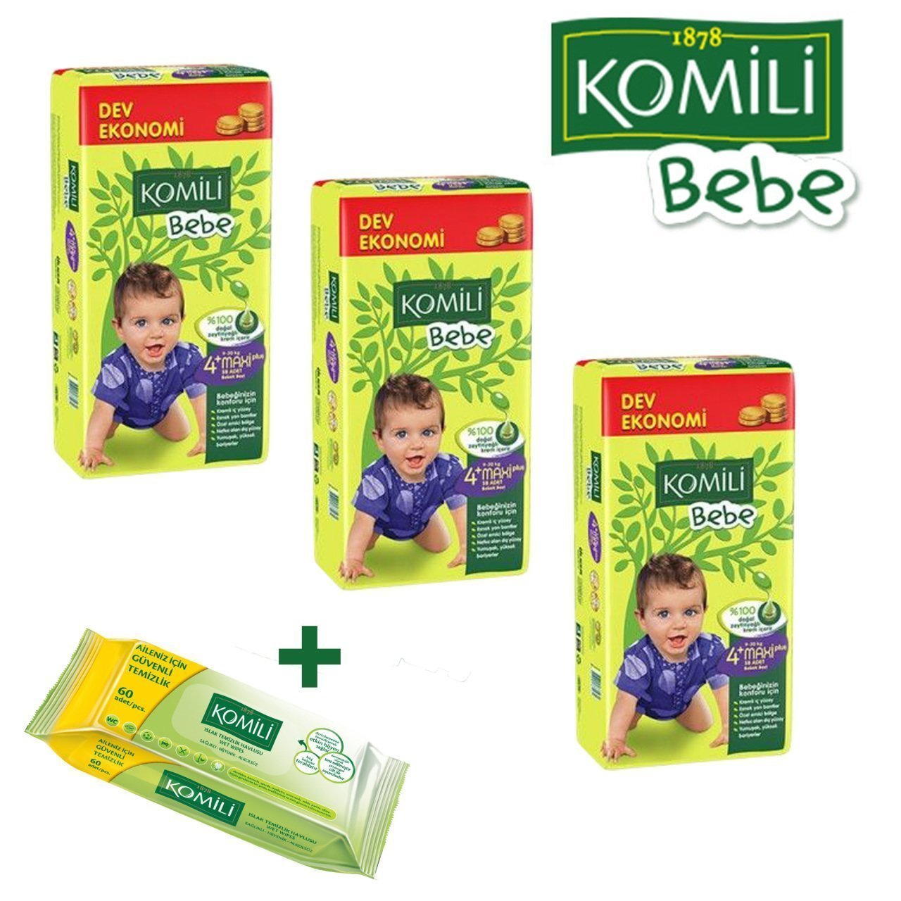 Komili Dev Ekonomik Fırsat Paketi 4+ Beden Maxi Plus 156 Adet + Islak Mendil Hediye