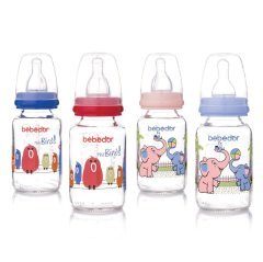 Bebedor 6062 Cam Biberon Seti 125 ml Yavaş Akış & 250ml Orta Akış 0+ Ay Pembe