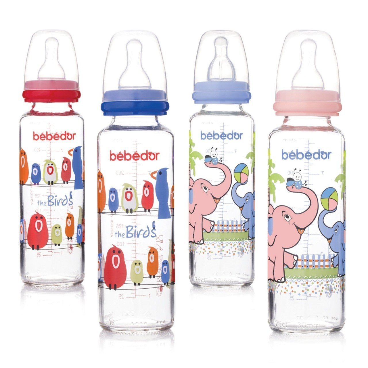 Bebedor 6062 Cam Biberon Seti 125 ml Yavaş Akış & 250ml Orta Akış 0+ Ay Pembe