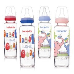 Bebedor 6062 Cam Biberon Seti 125 ml Yavaş Akış & 250ml Orta Akış 0+ Ay Pembe